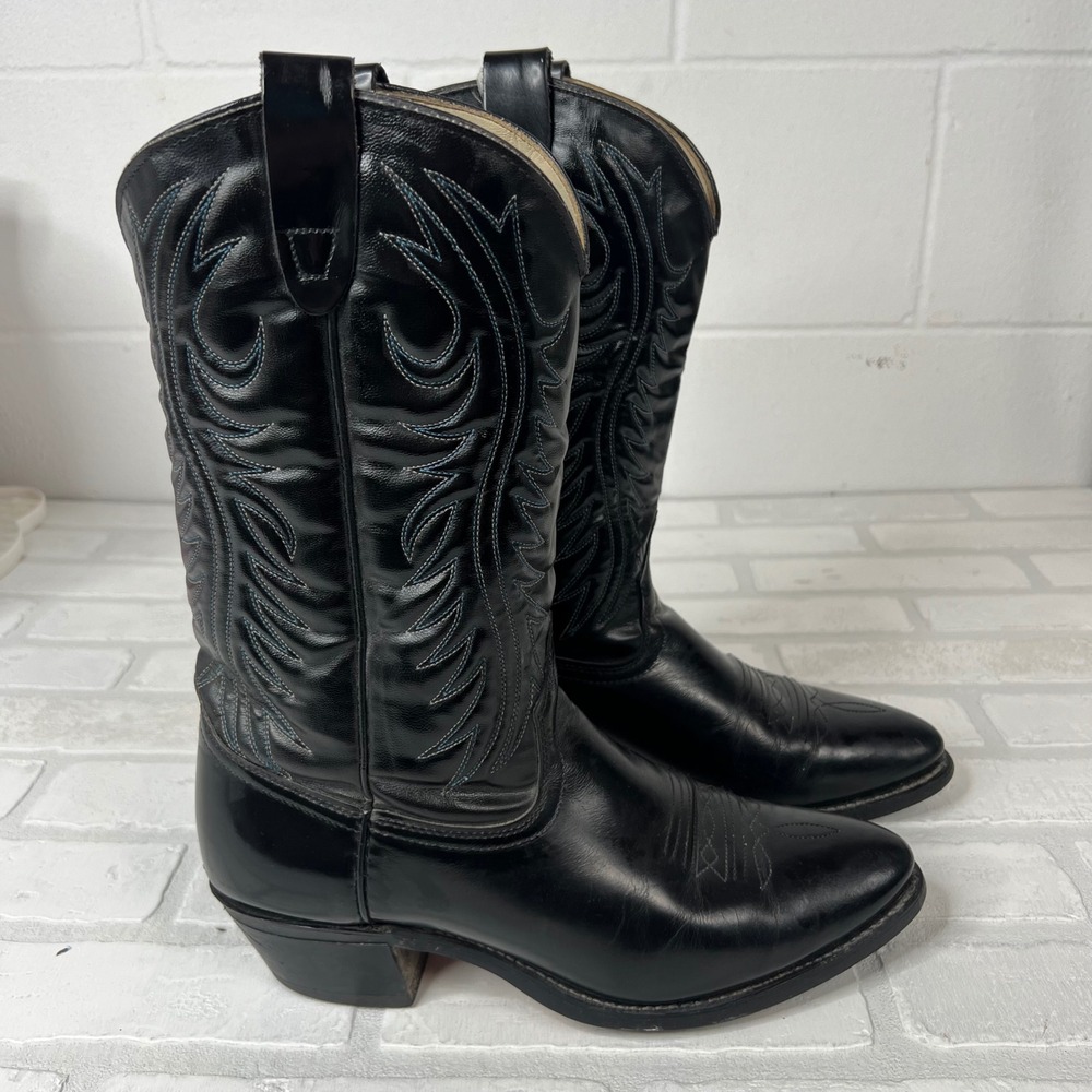 Texas Brand Black Leather Western Cowboy Boots WM 5900 Made in USA Mens 10 D